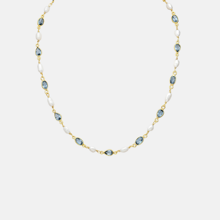 Gold Plated Pearl & Blue Iolite Stone Necklace