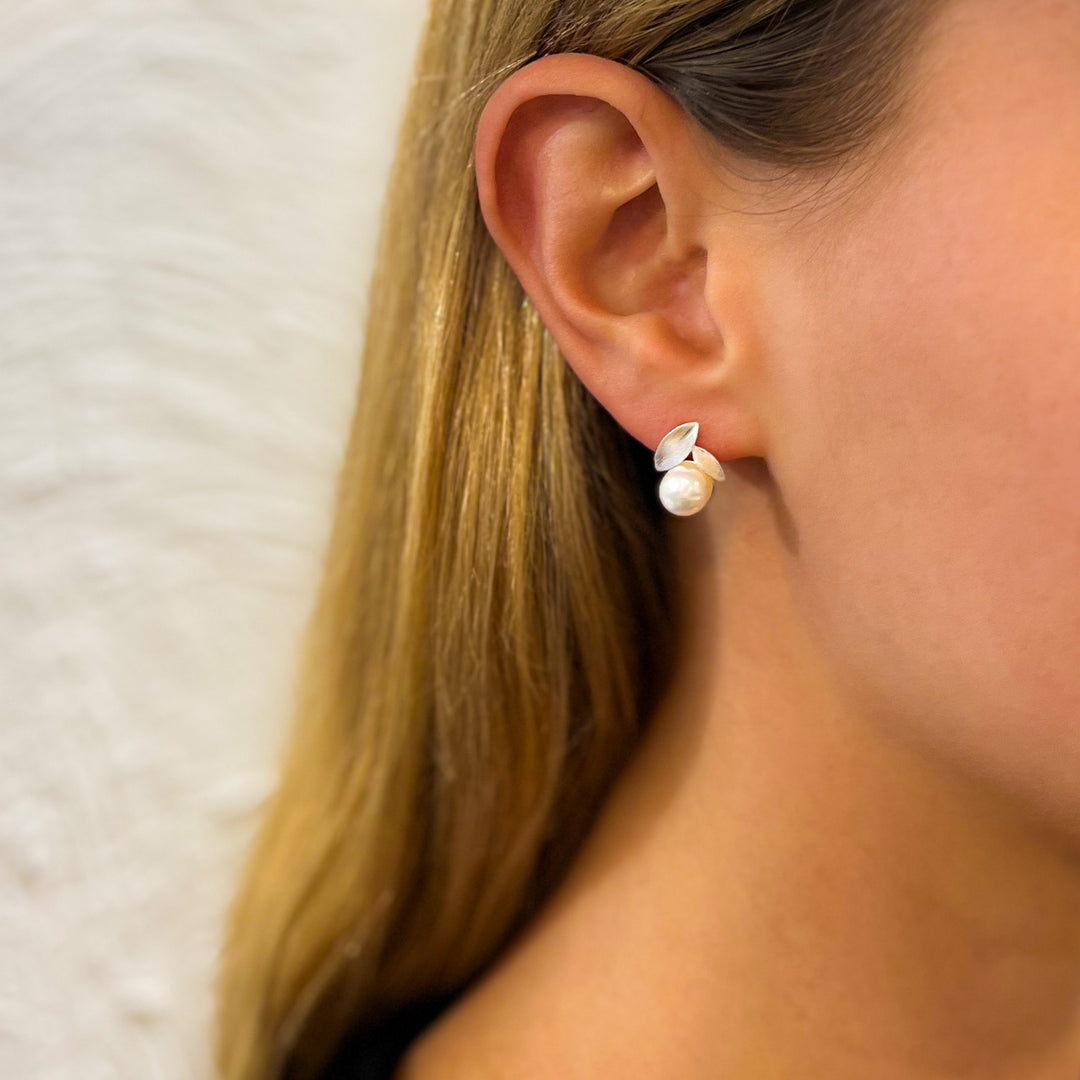 Pearl & Silver Leaf Earrings