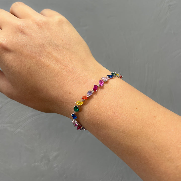 Gisella Zircon Stone Sterling Silver Bracelet - White | Multi-Colour