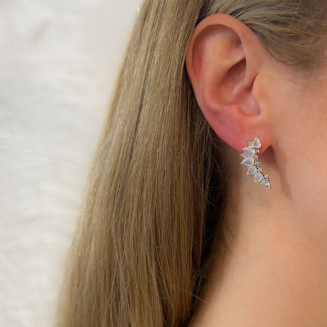 Moonstone Silver Petal Ear Climber Earrings