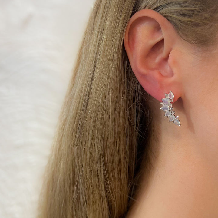 Moonstone Silver Petal Ear Climber Earrings