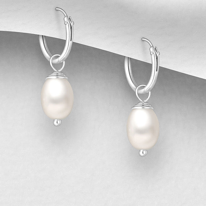 Fresh Water Pearl Huggie Hoops Earrings