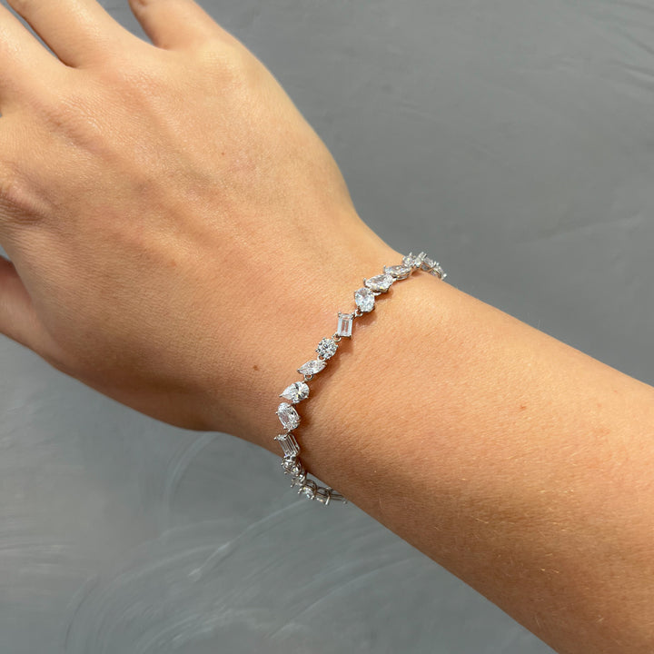 Gisella Zircon Stone Sterling Silver Bracelet - White | Multi-Colour