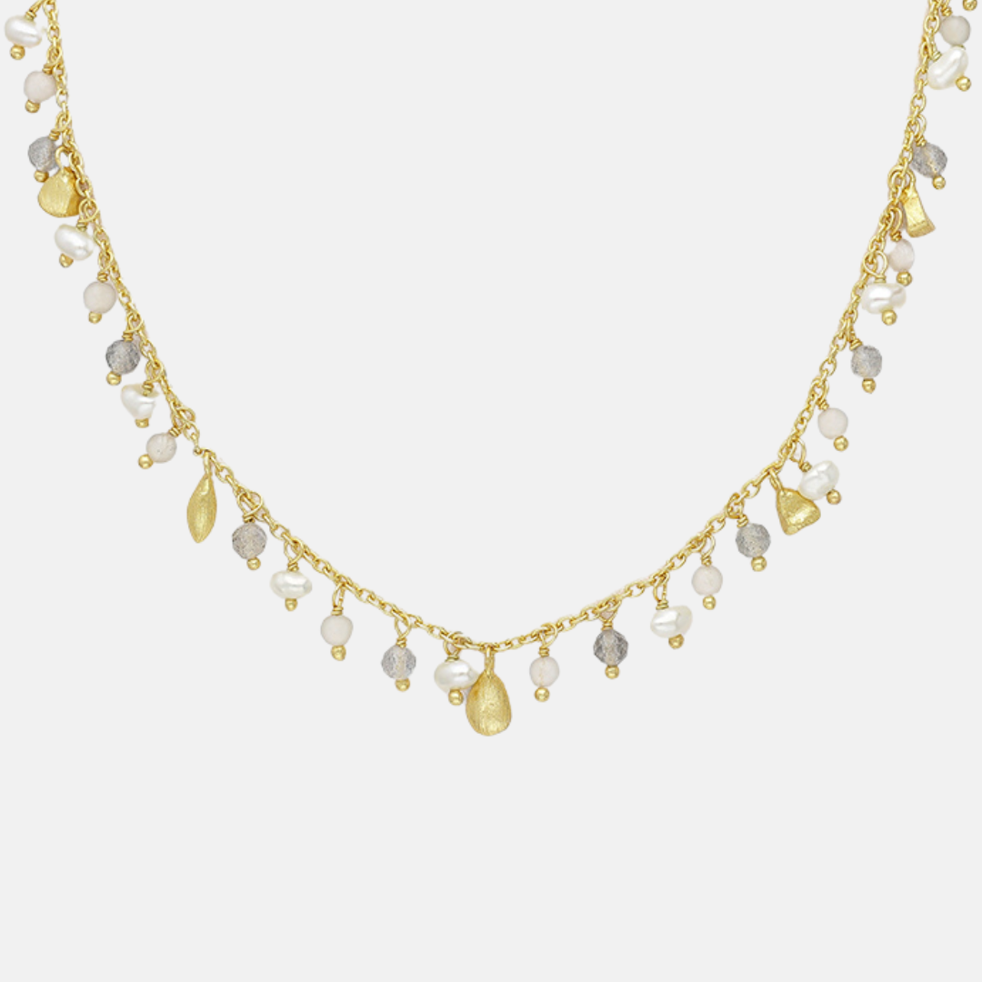 Labradorite, Gold Nugget, Pearl & Moonstone Necklace