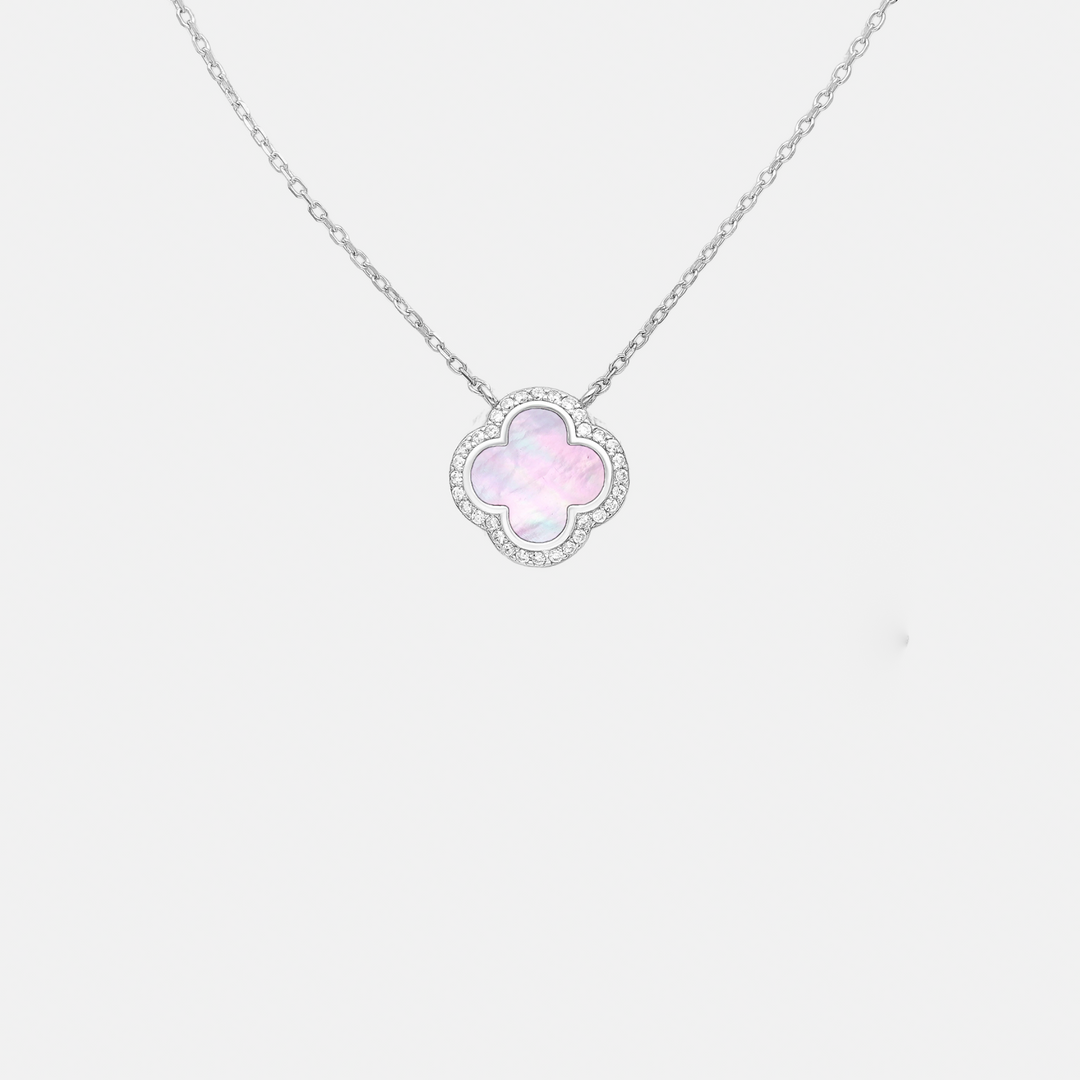Abalone Pink Clover Sterling Silver Necklace