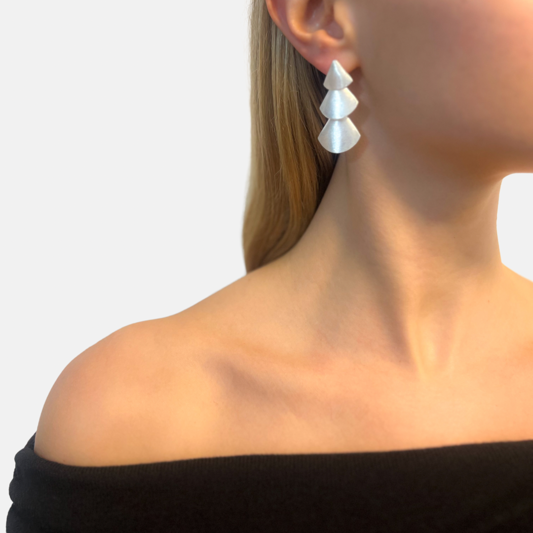 Matt-Silver Tiered Sterling Silver Drop Earrings