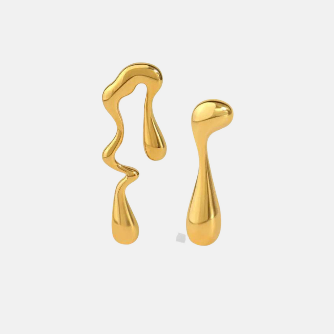 Asymmetrical Omboo Gold Drop Earrings