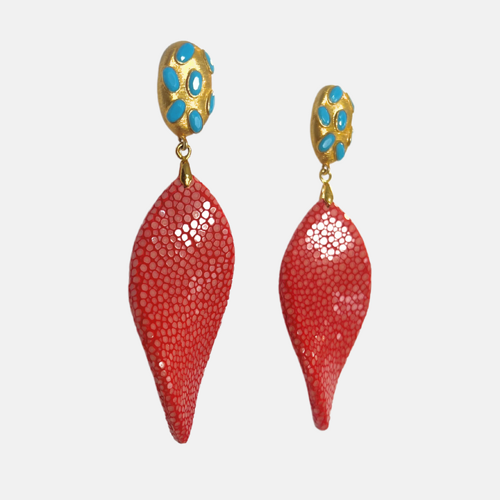Coral Stingray & Turquoise Earrings