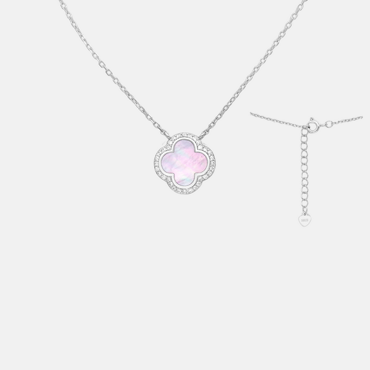 Abalone Pink Clover Sterling Silver Necklace