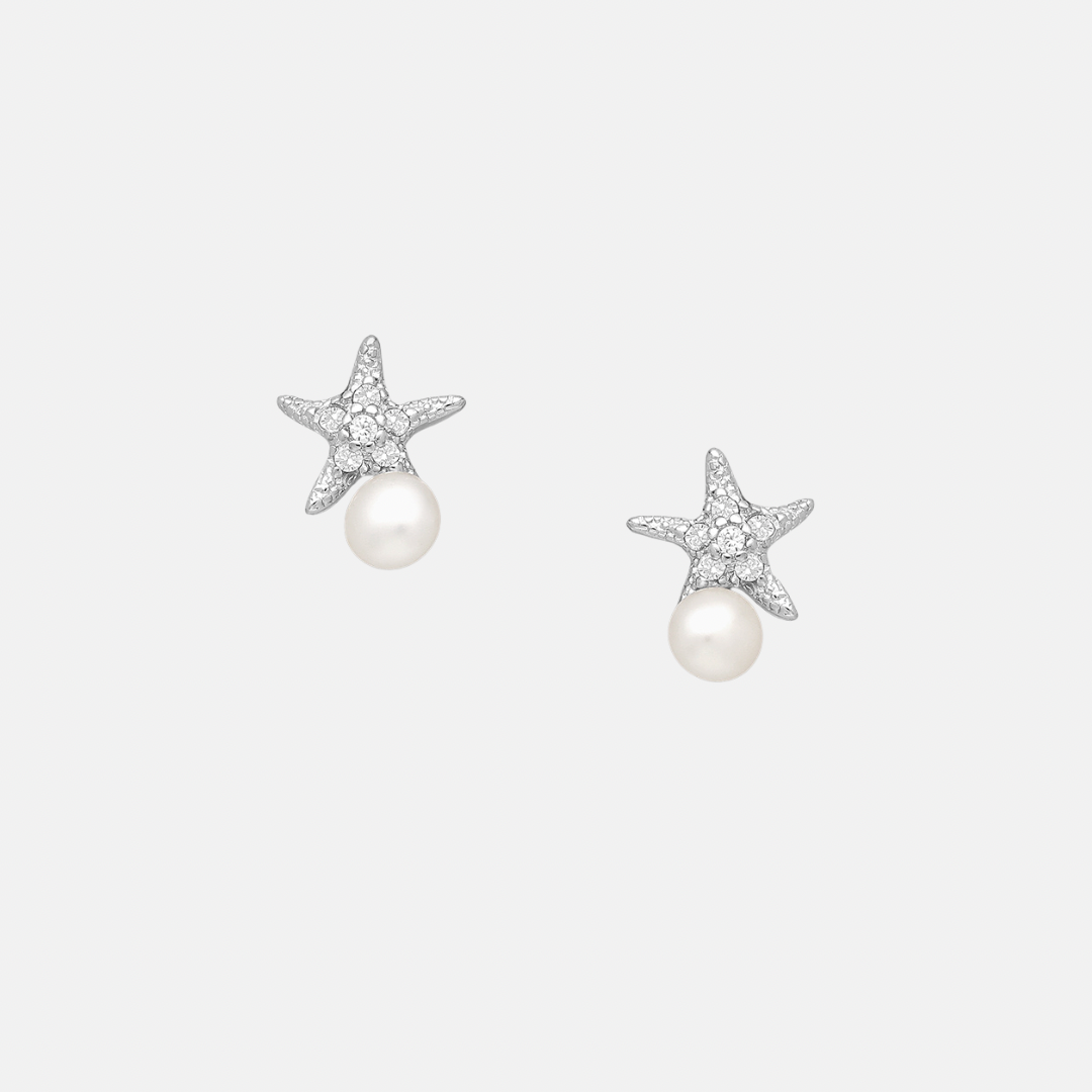 Starfish Sterling Silver Pearl Studs