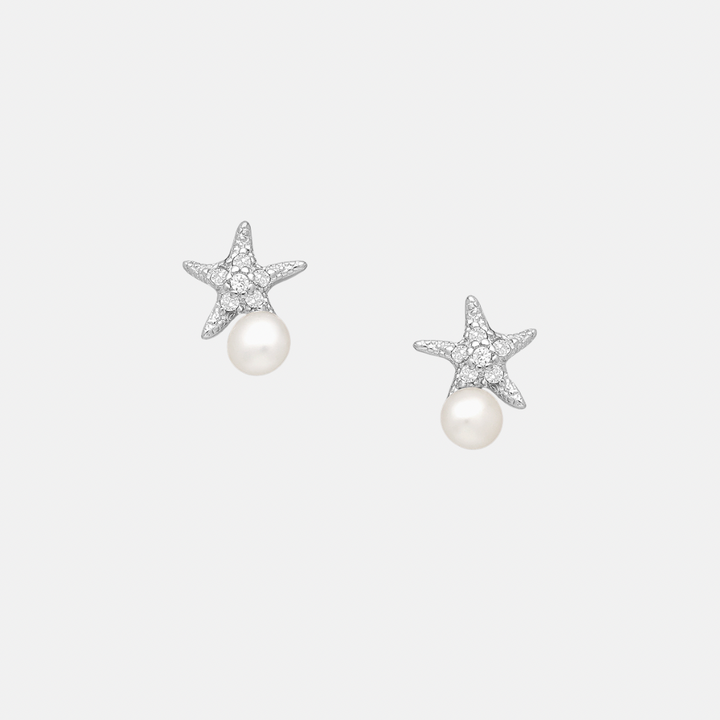 Starfish Sterling Silver Pearl Studs