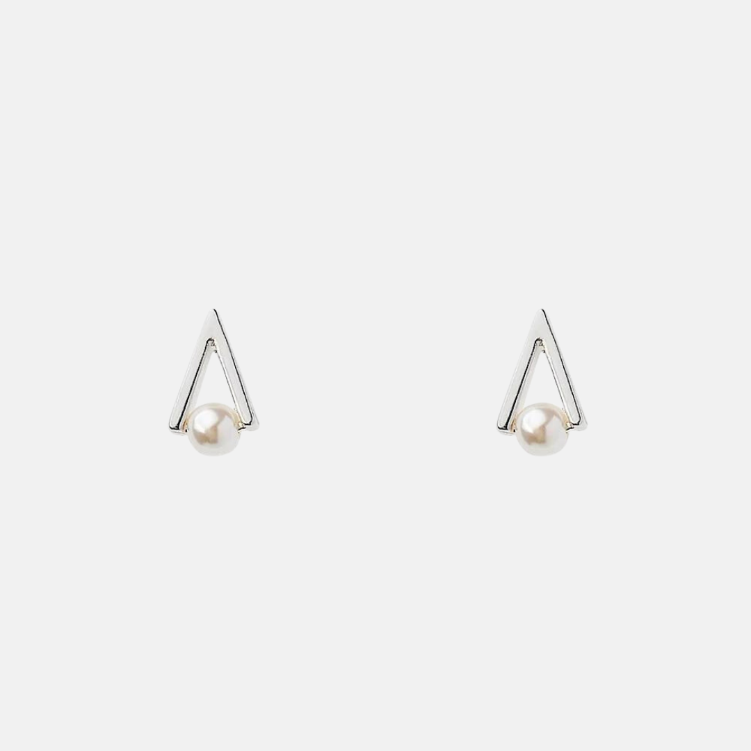 Scarlett Triangle Pearl Silver Stud Earrings