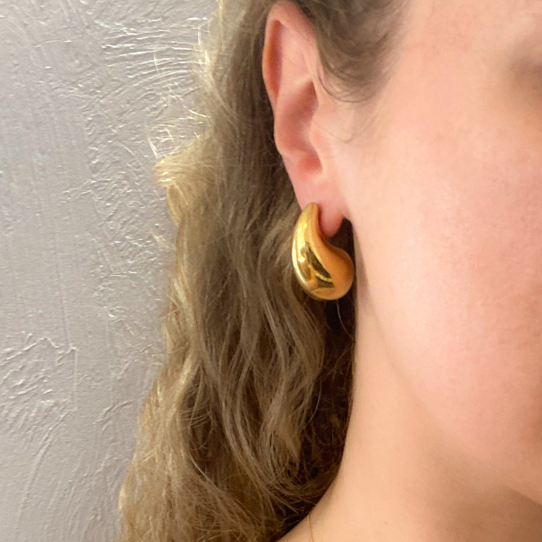 Liquified Gold Curved Tear Drop Earrings