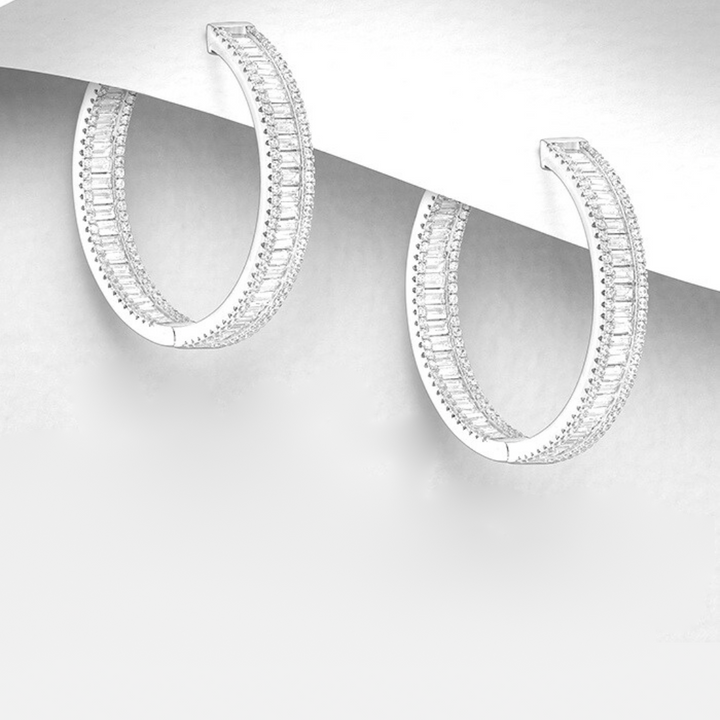 Garda Baguette Zircon Sterling Silver Hoops