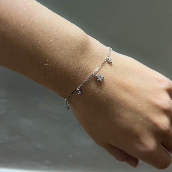 Celestial Angel Sterling Silver Dainty Charm Bracelet