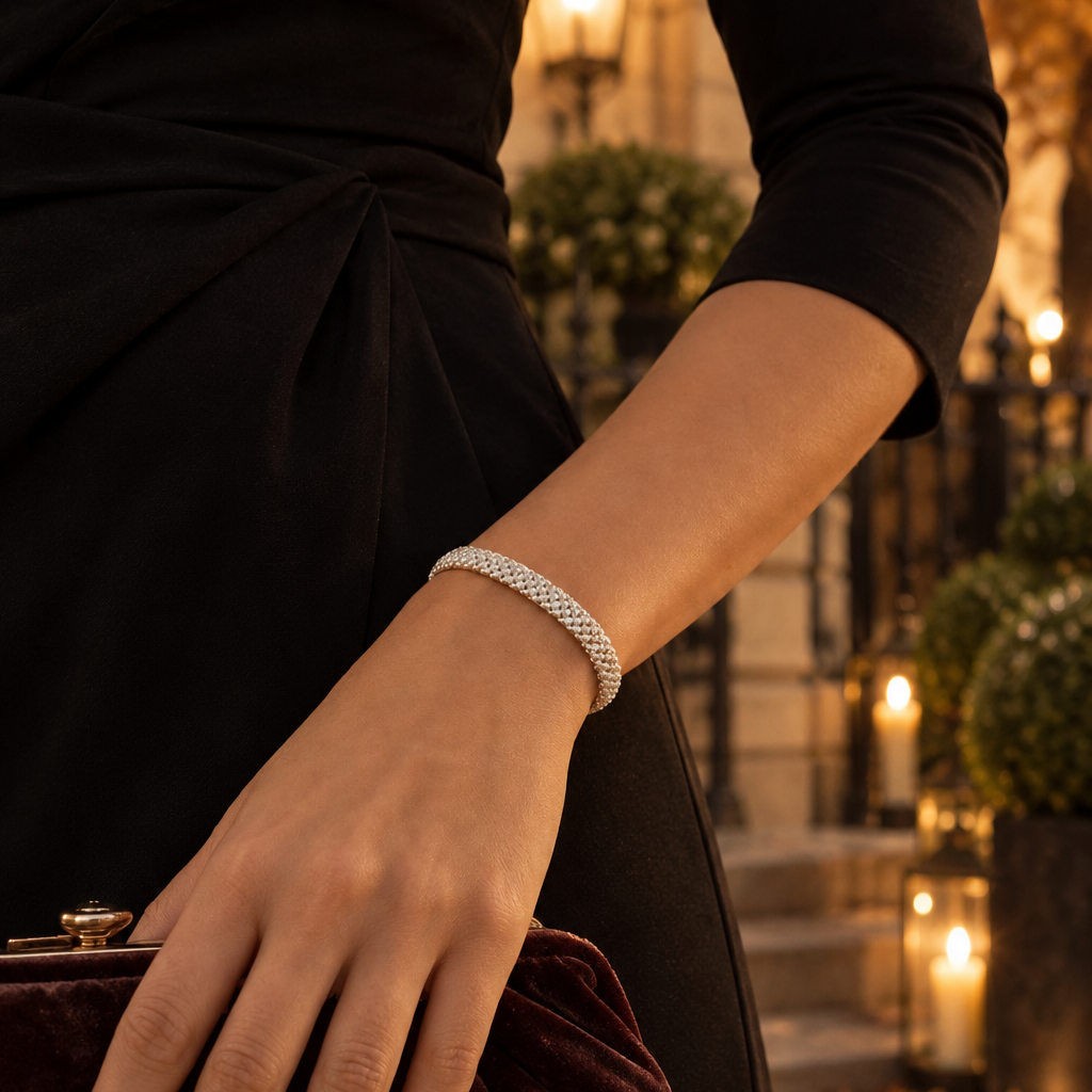 Floret Silver Beaded Magnetic Bracelet