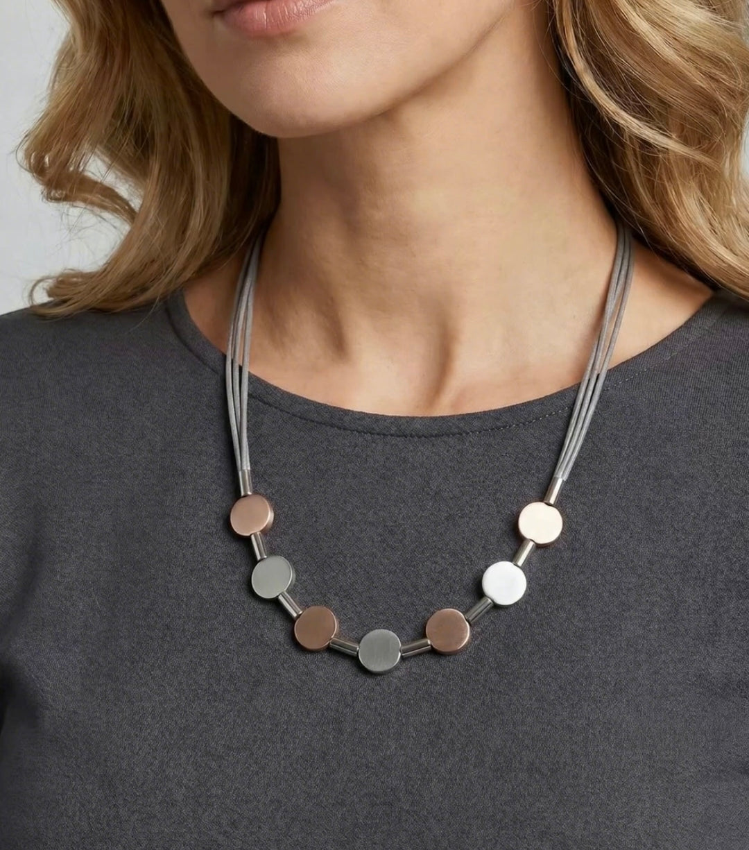 Silver & Rose Gold Bao Fabric Necklace