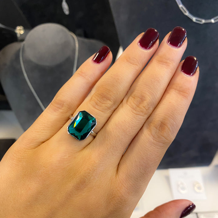 Emerald Square Sterling Silver Ring