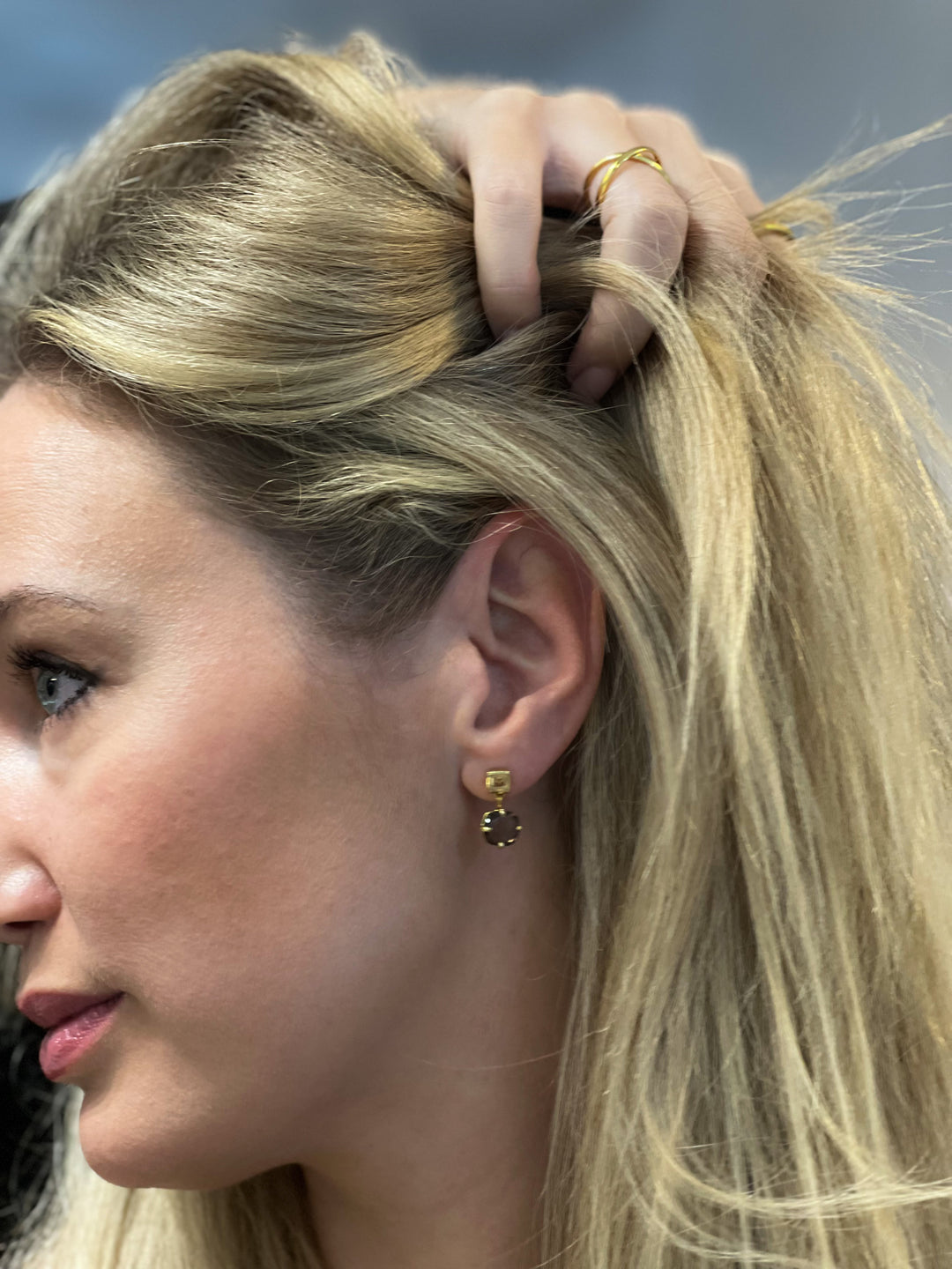 Petite Gemstone Drop Earrings - Peridot & Aventurine | Lemon + Smokey Quartz