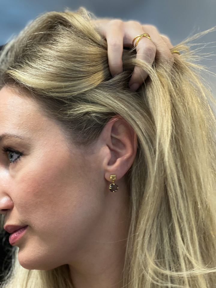 Petite Gemstone Drop Earrings - Peridot & Aventurine | Lemon + Smokey Quartz