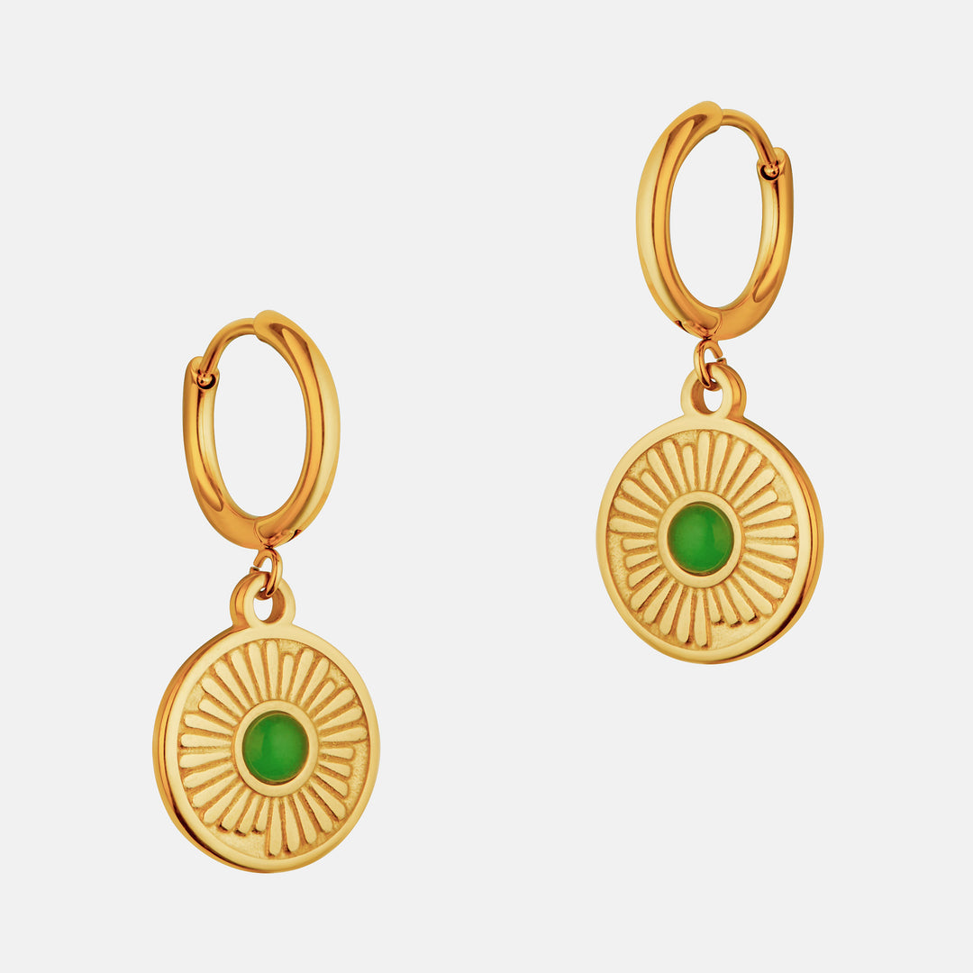 Amal Gold Huggie Gold Emerald Disc Earrings