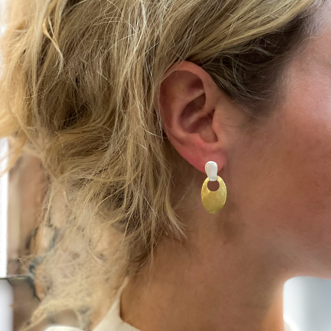 Mixed Metal Matt Silver & Gold Drop Earrings