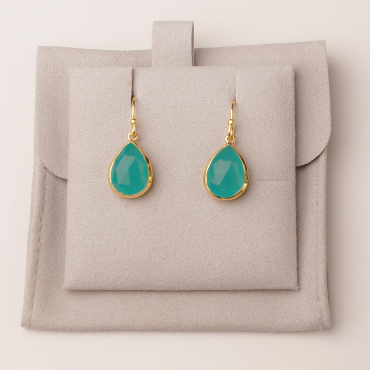 Kate Gemstone Drop Earrings - Blue Onyx | Morganite | Ruby Red | Aqua Chalcedony | Moonstone