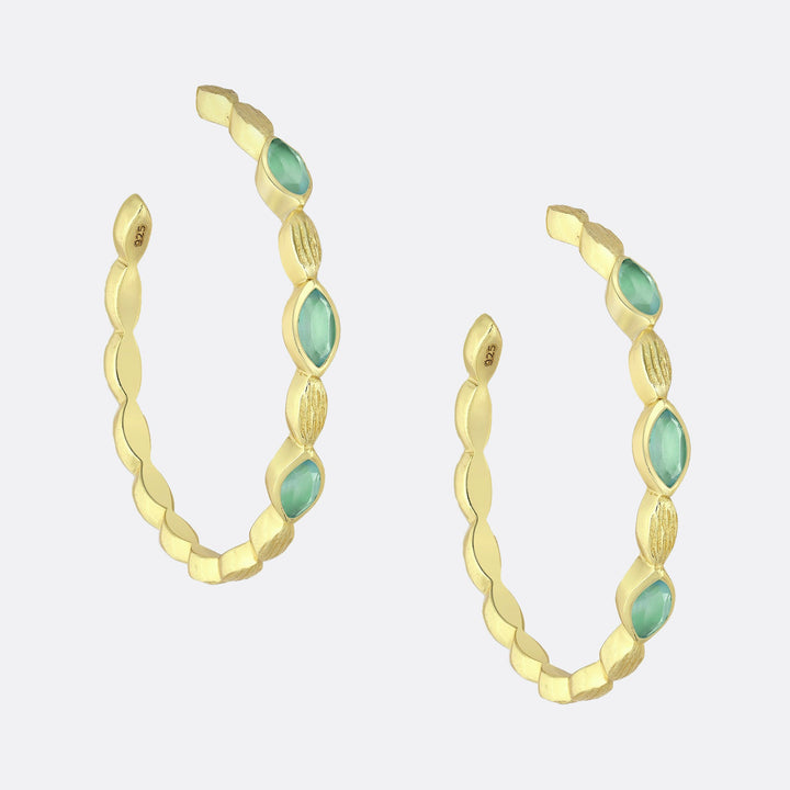 Aqua Chalcedony Gold Plated Bezel Hoops