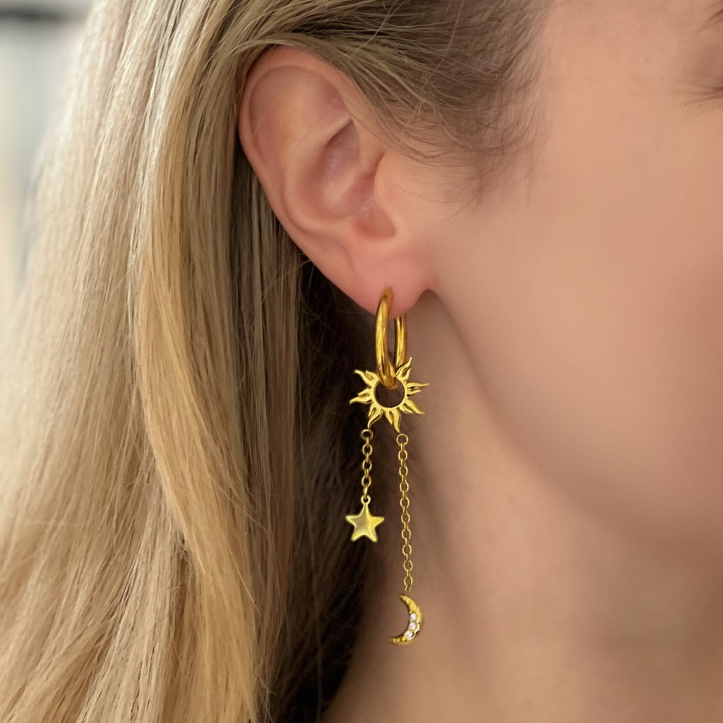 Celestial Chain & Charms Hoop Earrings