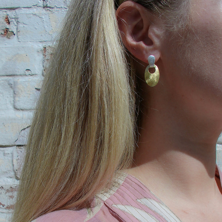 Mixed Metal Matt Silver & Gold Drop Earrings