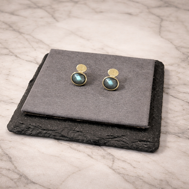 Gemstone Matt Gold Malu Stud Earrings - Rose Quartz | Labradorite | Moonstone