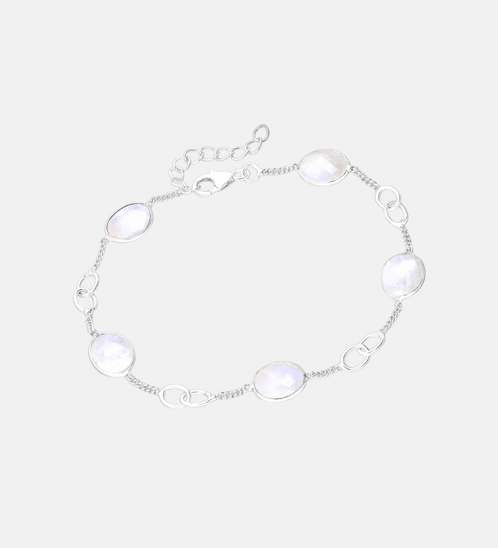Cabochon Gemstones & Sterling Silver Link Bracelets - Labradorite | Aqua Chalcedony | Moonstone