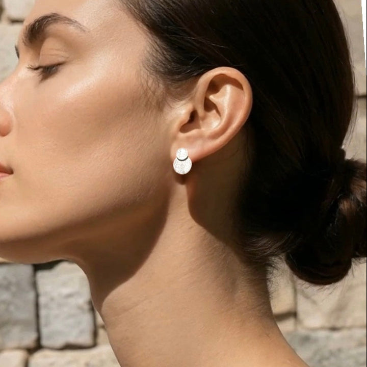 Textured Duo Disc Sterling Silver Stud Earrings
