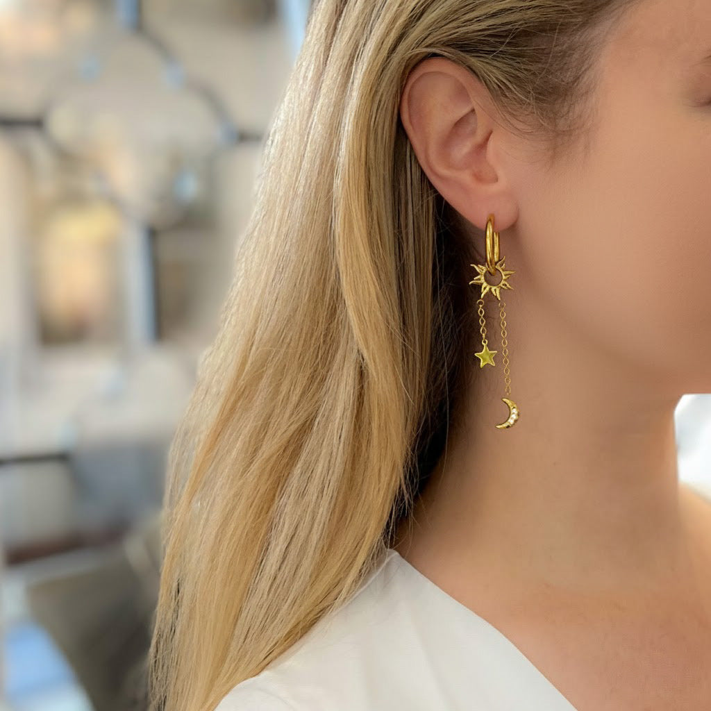 Celestial Chain & Charms Hoop Earrings
