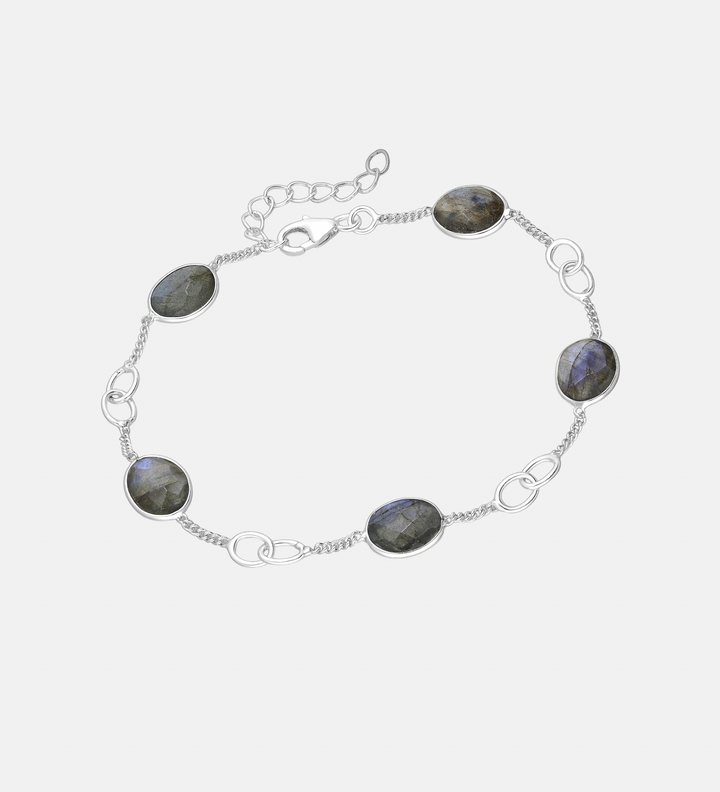 Cabochon Gemstones & Sterling Silver Link Bracelets - Labradorite | Aqua Chalcedony | Moonstone