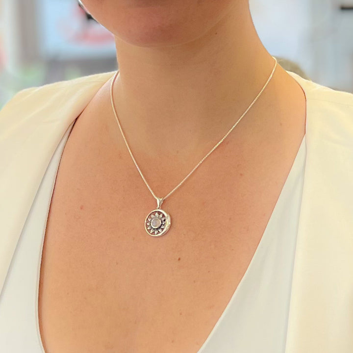 Moon & Sun Moonstone Pendant Sterling Silver Necklace