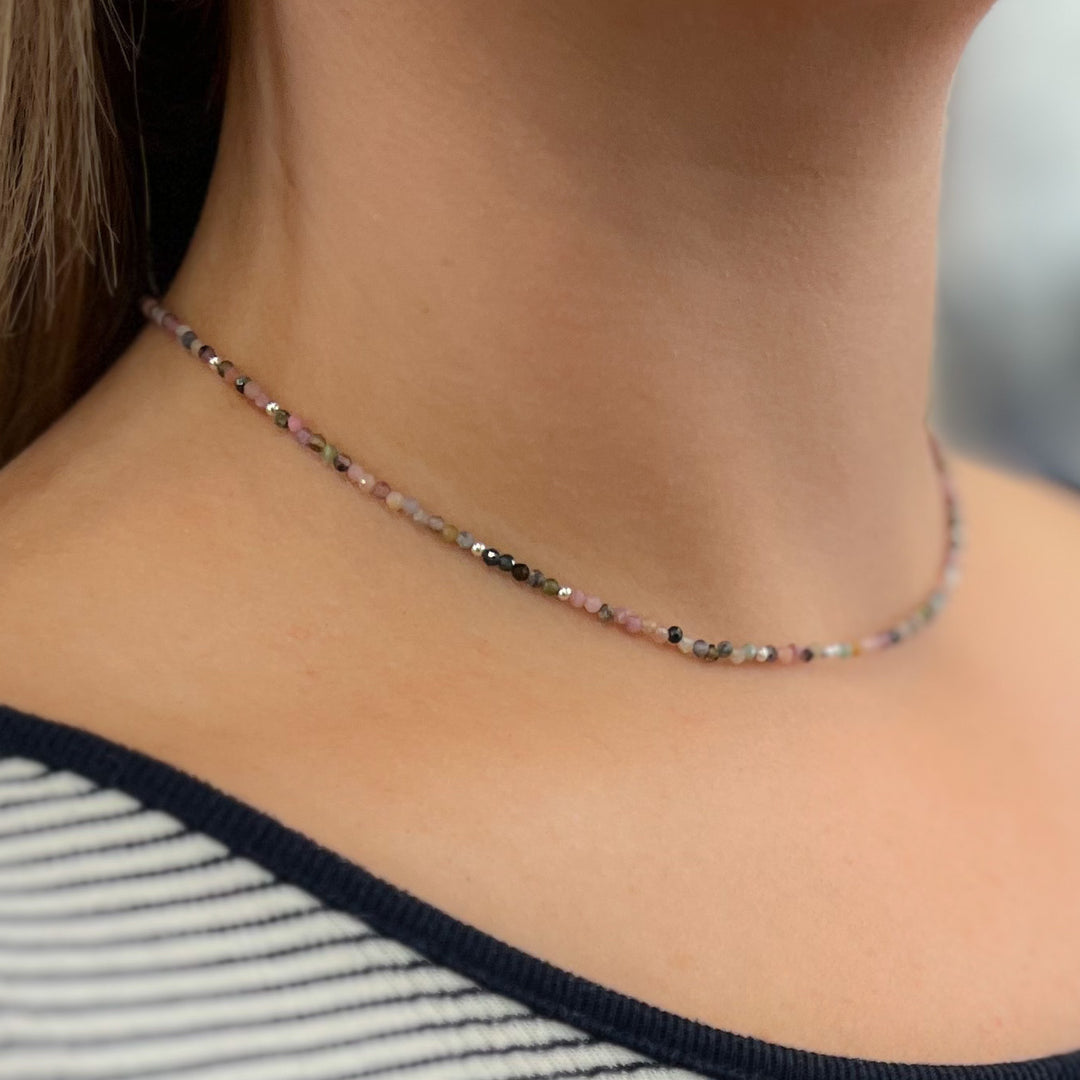 Sia Stone Choker Necklaces - Tourmaline | Black Onyx | Rose Quartz | Chrysocolla | Howlite/Fresh Water Pearl
