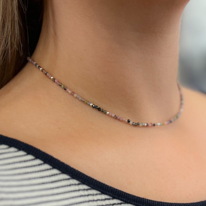 Sia Stone Choker Necklaces - Tourmaline | Black Onyx | Rose Quartz | Chrysocolla | Howlite/Fresh Water Pearl