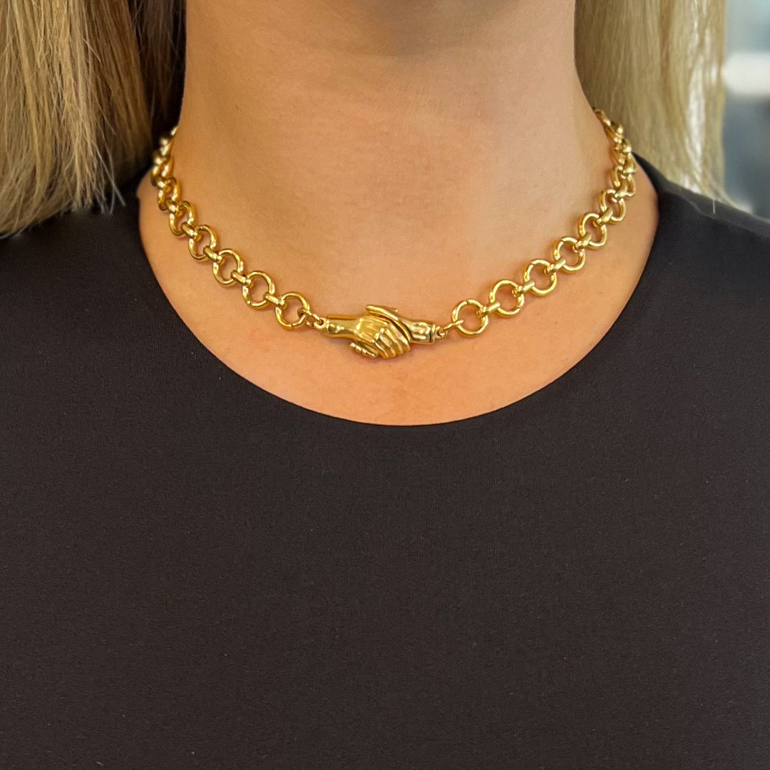 Magnetic Gold Holding Hands Necklace – AMALILY - Main Image