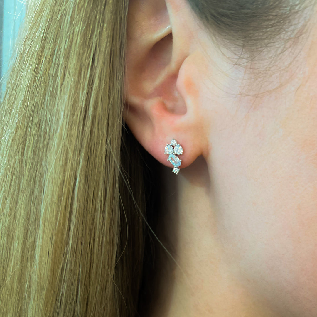 Zircon Droplets Sterling Silver Stud Earrings