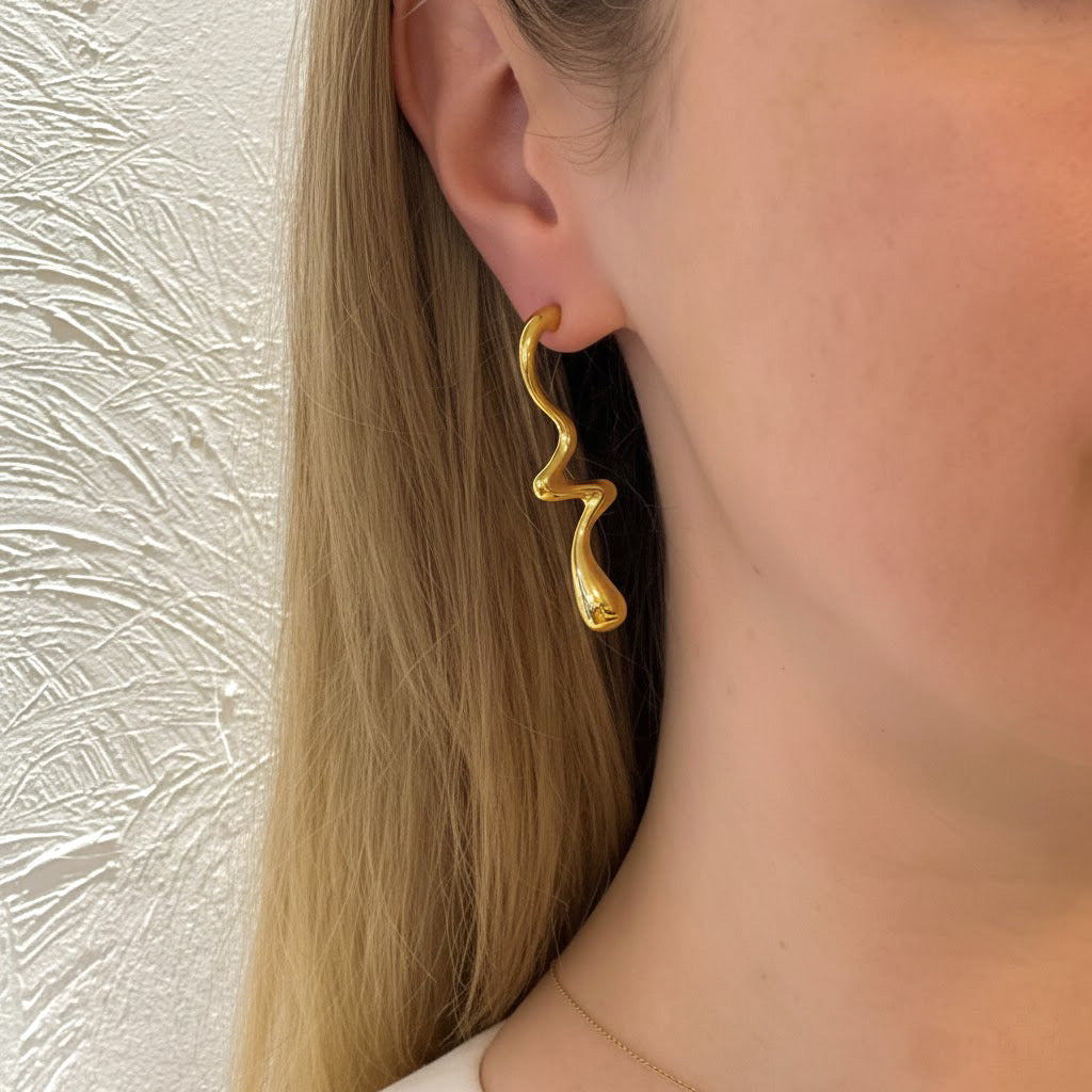 Molton Omboo Drop Earrings - Steel | Gold Steel