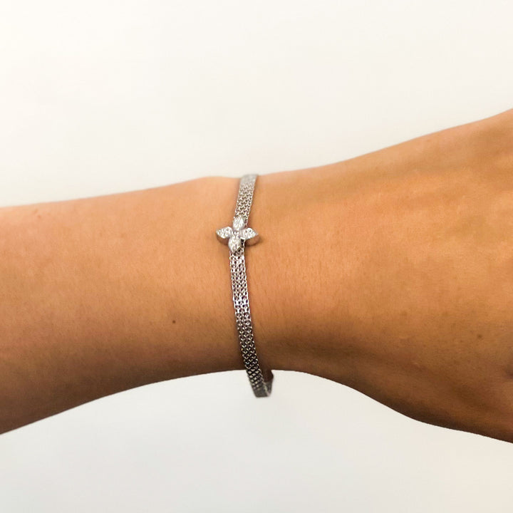 Star Flower Sterling Silver Mesh Bracelet