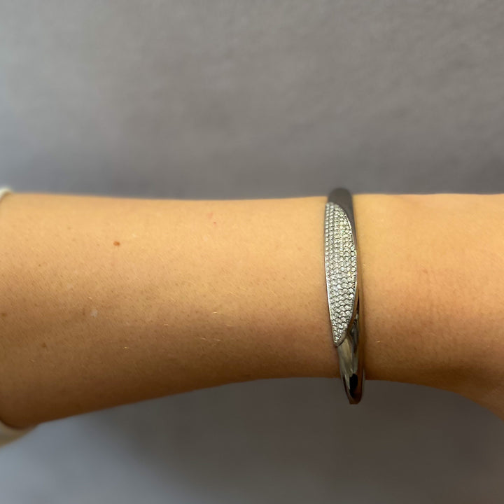 Pavé White Stone Polished Cuff Bracelet - Steel | Gold Steel