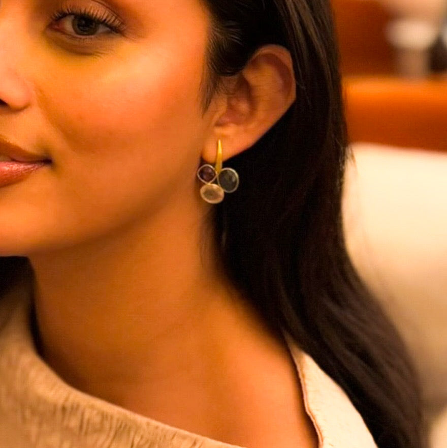 Trilogy Gemstone Gold Matt Drop Earrings