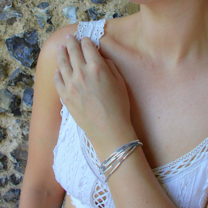 Layered Nica Bracelet - Silver + Light Grey