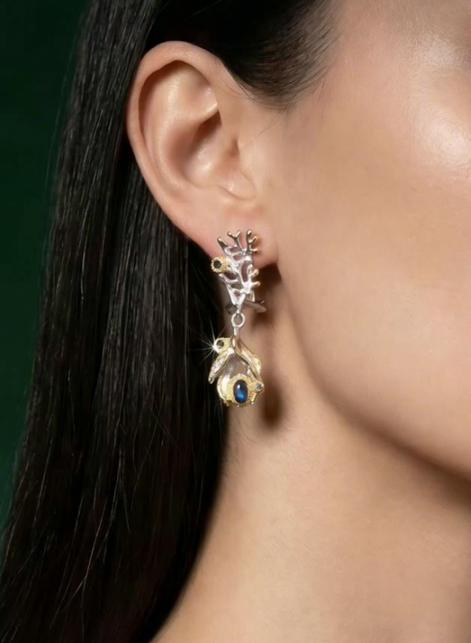 Blue Sapphire Etruscan Earrings