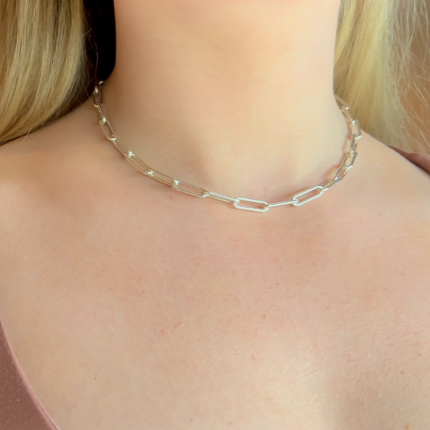 Edie Chunky Sterling Silver Square Link Paperclip Necklace