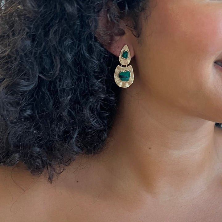 Malachite Gold Persephone Drop Earrings