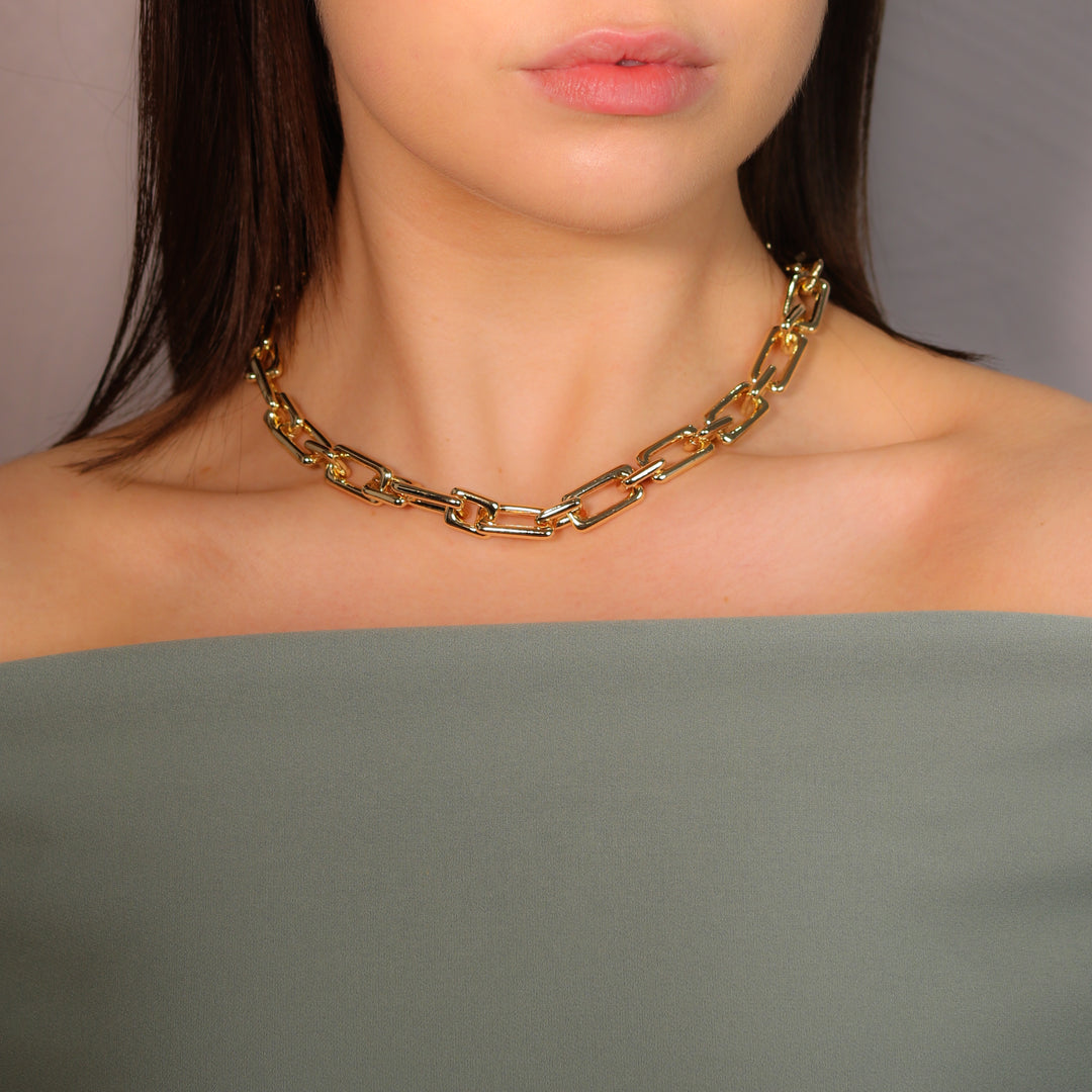 Siena Gold Paperclip Chain Square Links Necklace