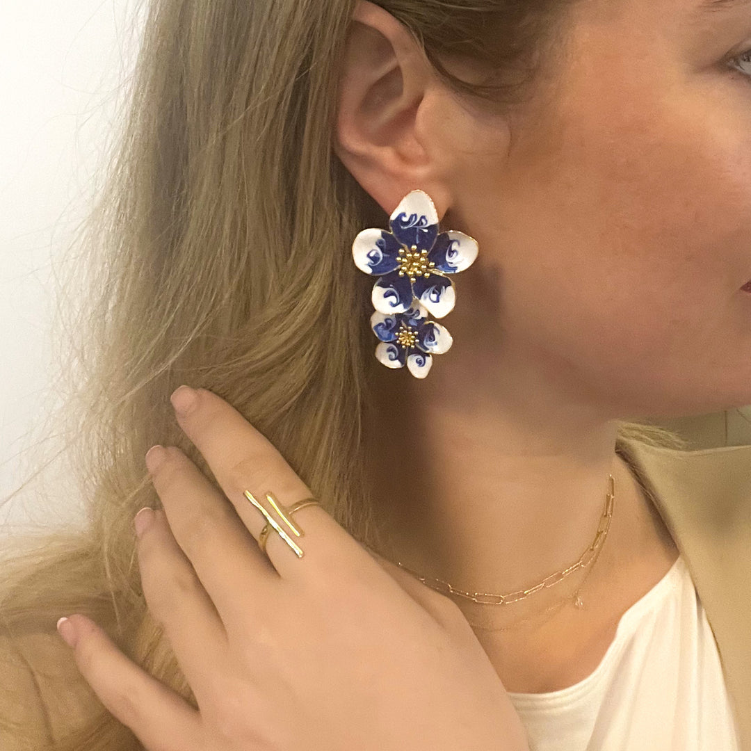 Bernini Blue & White Enamel Flower Earrings